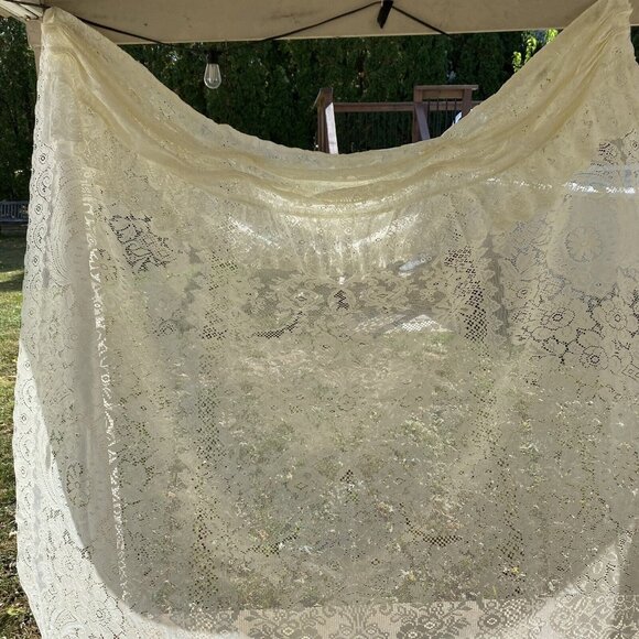 Unbranded Bath Vintage Lace Shower Curtain Scalloped Ruffled